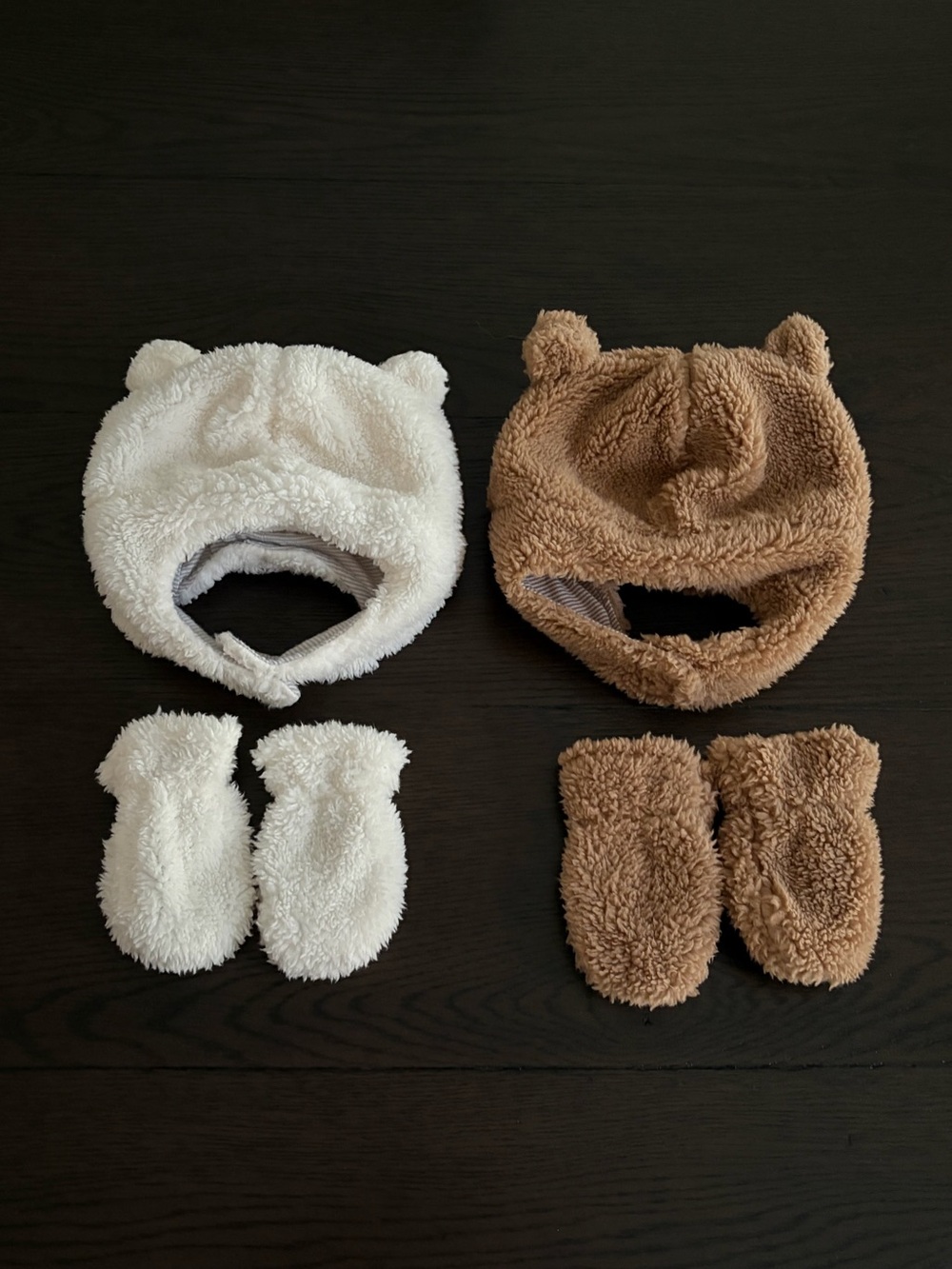 Cozy Baby Bear Hat & Mitten Set - Ivory and Brown